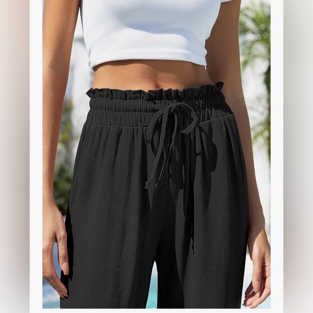 New-Elegant Black Wide-Leg Trousers - Picture 2 of 2